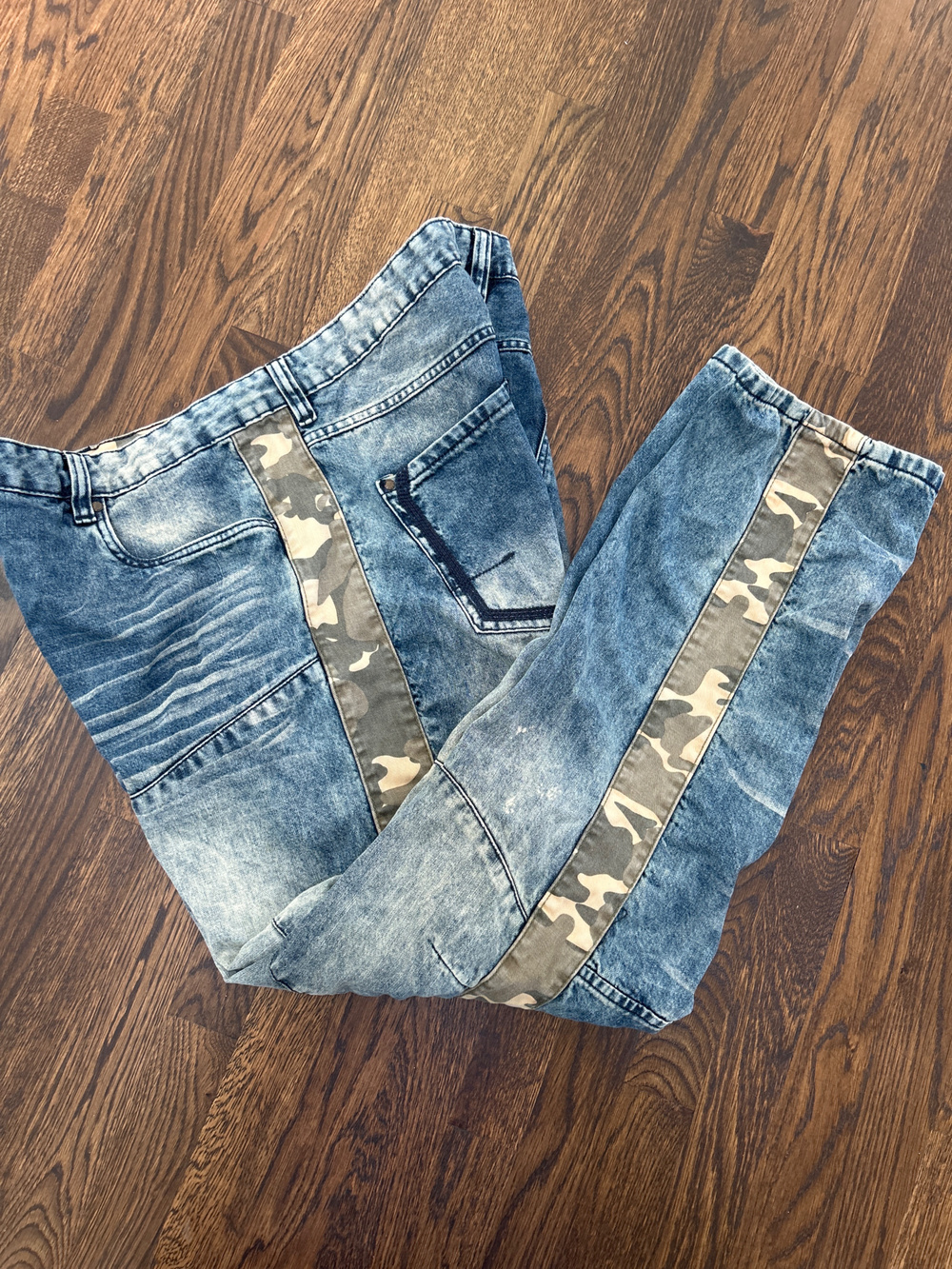 Vintage Camo trim Streetwear Parish Nation Distressed Baggy Jeans Sz 44